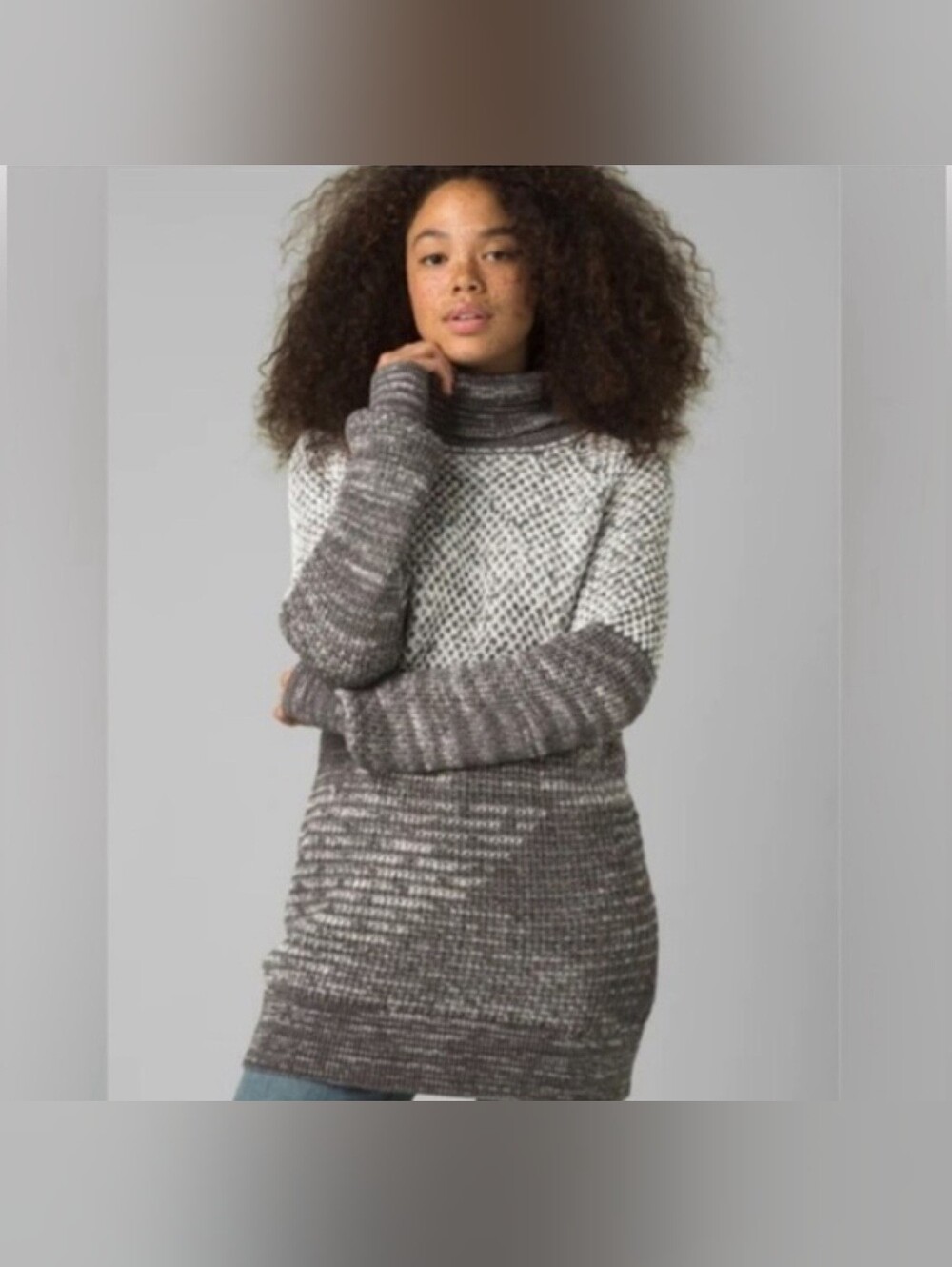 prAna Women’s Small Gray White Textured Knit Cowl Neck Pullover Sweater